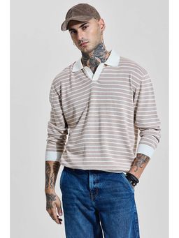 Snitch - Men Beige Stripes Polo T-Shirt