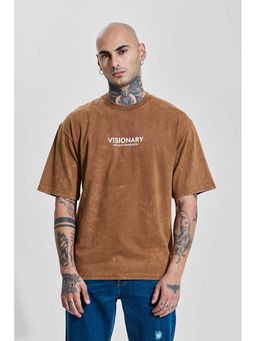 Snitch - Men Brown Typography T-Shirt