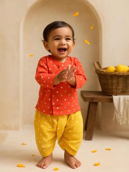 Somersault - Printed Bandhani Wrap Kurta and Dhoti