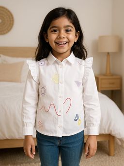Somersault - Ruffle Charm White Embroidered Cotton Shirt