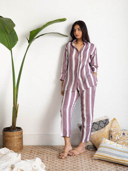 Kapraaha - Purple White Striped Co-Ord (Set of 2)