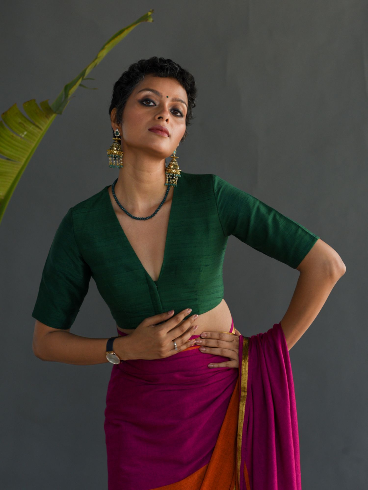 Buy Suta Green Solid Silk Blouse Online