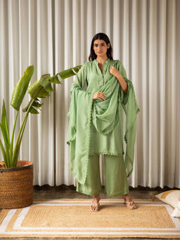 Kapraaha - Sage Muslin Palazzo (Set of 3)