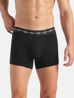 Jockey - NY16 Men Super Combed Cotton Elastane Stretch Solid Trunk - Black