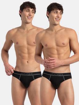 Jockey - 8044 Men Super Combed Cotton Rib Solid Brief - Black (Pack of 2) (M)