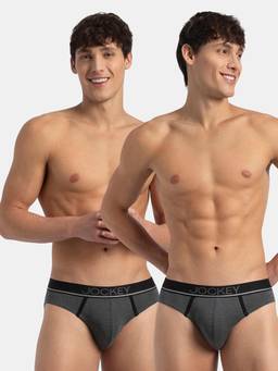 Jockey - 8044 Men Super Combed Cotton Rib Solid Brief - Charcoal Melange (Pack of 2)
