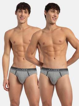 Jockey - 8044 Men Super Combed Cotton Rib Solid Brief - Grey Melange (Pack of 2) (S)