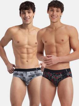 Jockey - US52 Men Super Combed Cotton Printed Brief - Nickle and Black (Pack of 2)