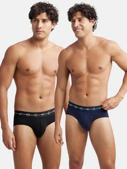 Jockey - NY15 Men Cotton Elastane Solid Brief - Navy and Black (Pack of 2)