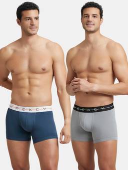 Jockey - NY16 Men Cotton Elastane Solid Trunk - Mid Night Navy and Monument (Pack of 2)