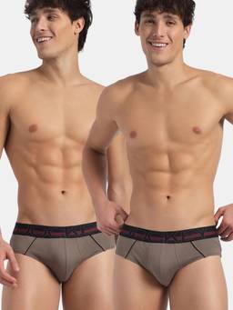 Jockey - US14 Men Cotton Solid Brief with Ultrasoft Waistband - Dark Khaki (Pack of 2)