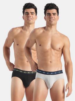 Jockey - NY15 Men Cotton Elastane Solid Brief-Black and Golden Poppy (Pack of 2)