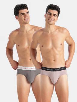 Jockey - NY15 Men Cotton Elastane Solid Brief-Gunmetal and Purple Dove (Pack of 2)
