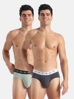 Jockey - NY15 Men Cotton Elastane Solid Brief-Graphite and Jadeite (Pack of 2)