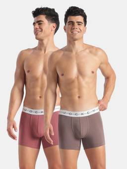 Jockey - NY16 Men Cotton Elastane Solid Trunk-Roan Rouge and Plum Truffle (Pack of 2)
