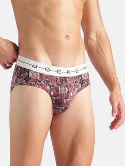 Jockey - Ny01 Men Super Combed Cotton Elastane Printed Brief-White,Black and Roan Rouge