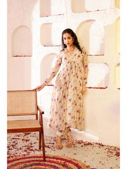 Firann By Shaheen - Beige Anarkali with Pant (Set of 2)