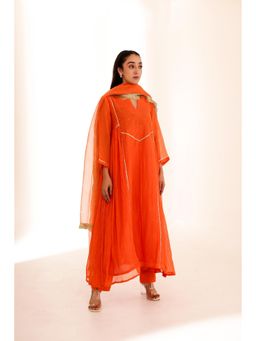 Firann By Shaheen - Orange Anarkali with Pant and Dupatta (Set of 3)
