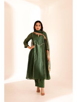 Firann By Shaheen - Green Anarkali with Pant and Dupatta (Set of 3)