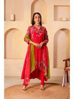 Firann By Shaheen - Red Anarkali with Churidar and Dupatta (Set of 3)