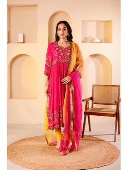 Firann By Shaheen - Pink Anarkali with Churidar and Dupatta (Set of 3)