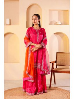 Firann By Shaheen - Pink Short Kurta with Sharara and Dupatta (Set of 3)