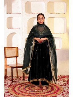 Firann By Shaheen - Green Anarkali with Palazzo and Dupatta (Set of 3)