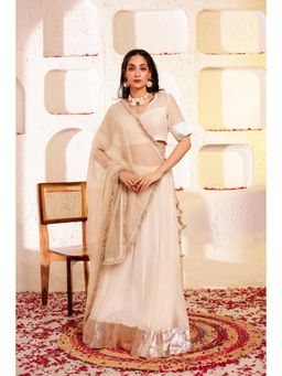 Firann By Shaheen - White Lehenga with Blouse and Dupatta (Set of 3)