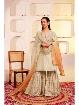 Firann By Shaheen - Green Kurta with Sharara and Dupatta (Set of 3)