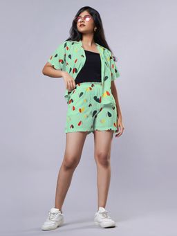 TeenTrums - Girls Heart Print Co-Ord - Green (Set of 2)