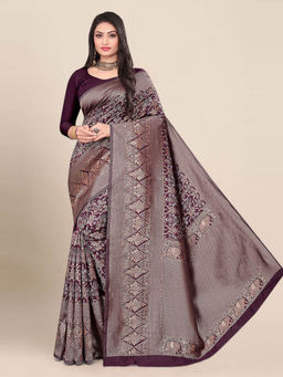 Anjaneya Sarees - Purple Woven Designer Banarasi Silk Kanjivaram Saree with Unstitched Blouse