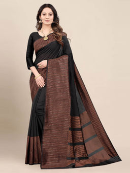 Anjaneya Sarees - Black & Brown Woven Designer Banarasi Silk Kanjivaram Saree with Unstitched Blouse
