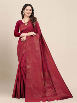 Anjaneya Sarees - Red Woven Designer Banarasi Silk Kanjivaram Saree with Unstitched Blouse