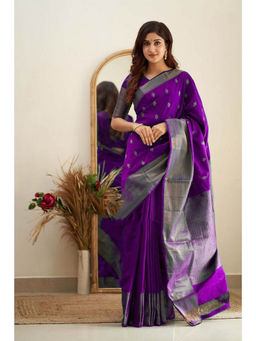 Anjaneya Sarees - Purple Woven Designer Banarasi Silk Kanjivaram Saree with Unstitched Blouse