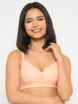 Clovia - Polyamide Padded Full Cup Wire Free T-Shirt Bra - Peach