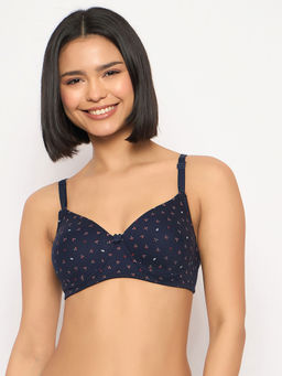 Clovia - Cotton Rich Padded Full Cup Wire Free T-Shirt Bra - Navy Blue
