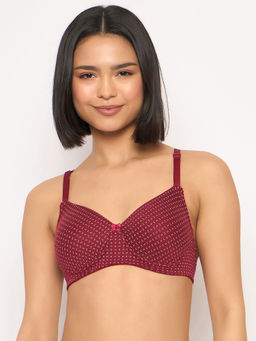 Clovia - Cotton Rich Padded Full Cup Wire Free T-Shirt Bra - Maroon