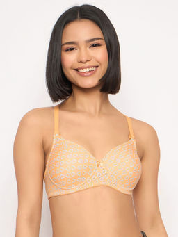 Clovia - Cotton Rich Non-Padded Full Cup Wire Free T-Shirt Bra - Orange