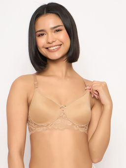 Clovia - Cotton Solid Non-Padded Full Cup Wire Free Full Figure Bra - Beige