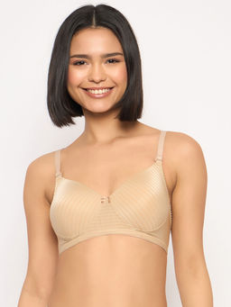 Clovia - Polyamide Padded Full Cup Wire Free T-Shirt Bra - Beige