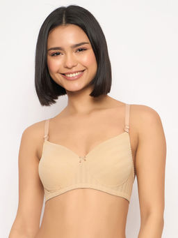 Clovia - Polyamide Padded Full Cup Wire Free T-Shirt Bra - Beige