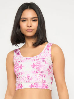 Clovia - Polyester Spandex Printed Padded Full Cup Wire Free Sports Bra - Pink