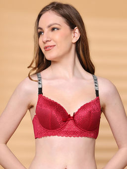 PrettyCat - Lightly Padded T-Shirt Bra With Shine Strap For Women Red