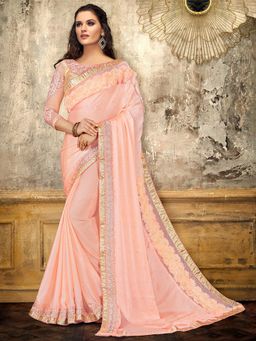 Odette - Pink Satin Georgette Designer Saree with Unstitched Blouse