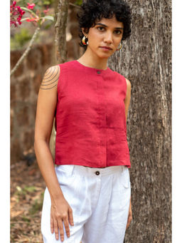 Creatures of Habit - Linen Sleeveless Indian Red Shirt