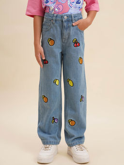 VERO MODA - Girls Graphic Print Regular Fit Blue Jeans