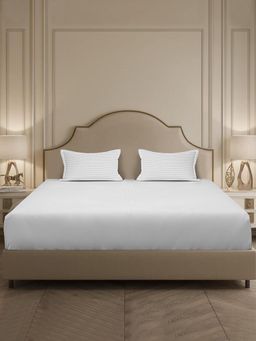 MULBERRY LIVING - 300Tc Linear Luxe Stripes King Size Bedsheet with 2 Pillow Covers White