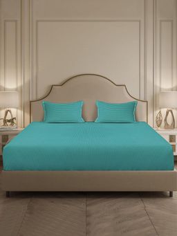 MULBERRY LIVING - 300Tc Linear Luxe Stripes King Size Bedsheet with 2 Pillow Covers Blue