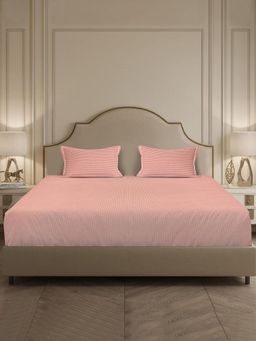 MULBERRY LIVING - 300Tc Linear Luxe Stripes King Size Bedsheet with 2 Pillow Covers Peach