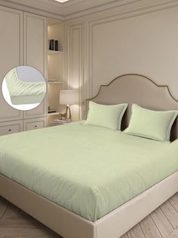 MULBERRY LIVING - 300Tc Linear Luxe Stripes King Fitted Bedsheet with 2 Pillow Covers Green